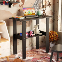 Lukzer Engineered Wood Kids Study Table with Open Shelf (ST-004S/Black)