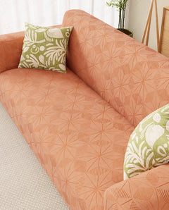 Lukzer Pastel Shades Textured Sofa Cover - Orange Starlight Grid (SC-142-01)