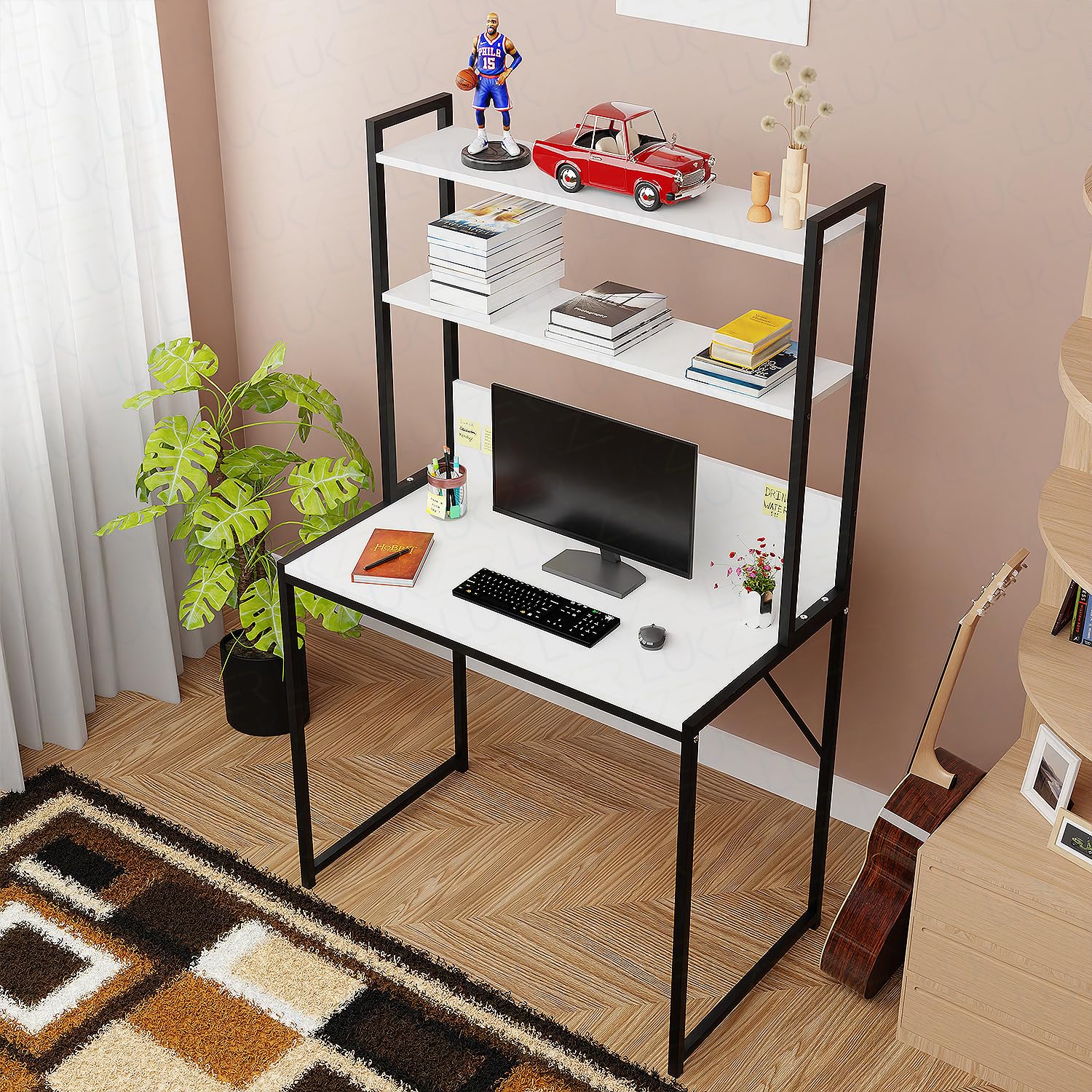 Metal &amp; Wood Computer Desk with 3 Shelves | (MST-006)