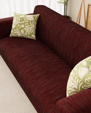 Lukzer Pastel Shades Textured Sofa Cover - Deep Maroon Wavy Stripes (SC-148-01)