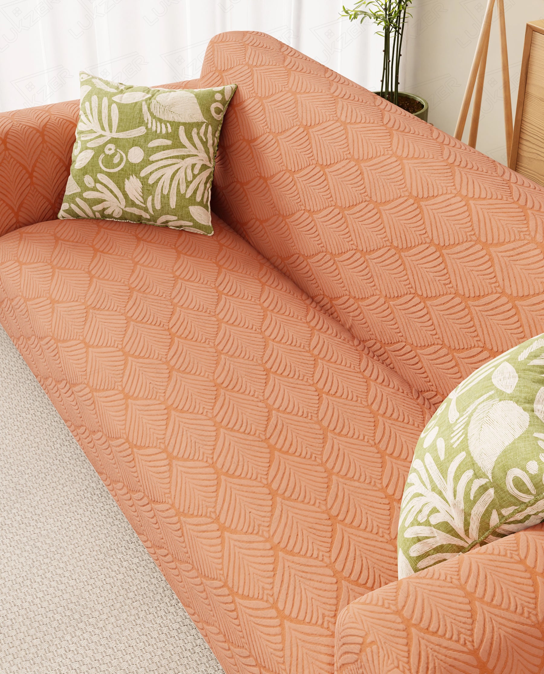Lukzer Pastel Shades Textured Sofa Cover - Orange Leaf Trail (SC-127-01)