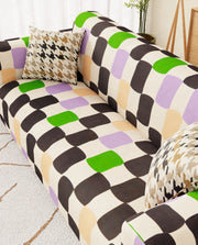 Lukzer Polyester Sofa Cover - Multi Color Square (SC-041-01)