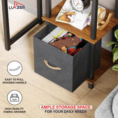 Lukzer 4-Tier Engineered Wood Bookshelf with Fabric Drawer (MRM-001/Oak Brown)