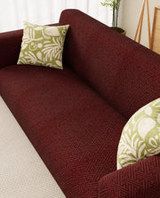 Lukzer Pastel Shades Textured Sofa Cover Deep Maroon Grid Maze (SC-109-01)