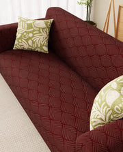 Lukzer Pastel Shades Textured Sofa Cover - Deep Maroon Leaf Trail (SC-130-01)