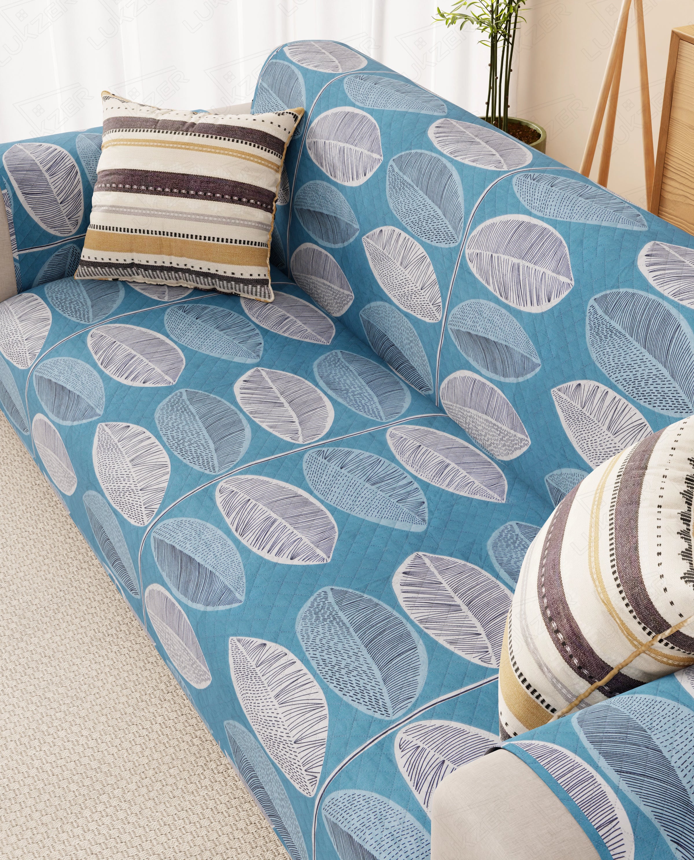 Lukzer Reversible Quilted Sofa Mat with Arms Ocean Breeze (SC-183-01/A)