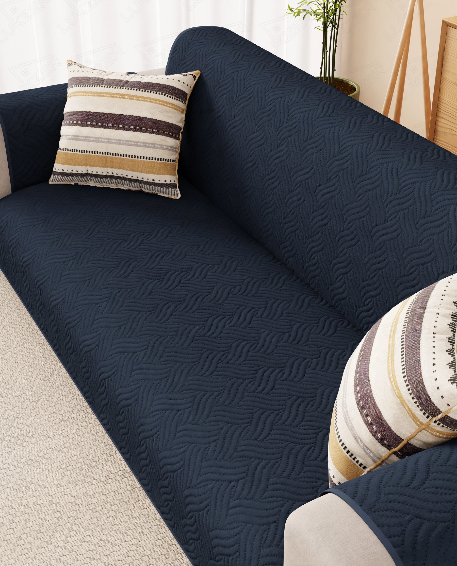 Lukzer Reversible Quilted Sofa Mat with Arms Aqua Weave Blue (SC-215-01)