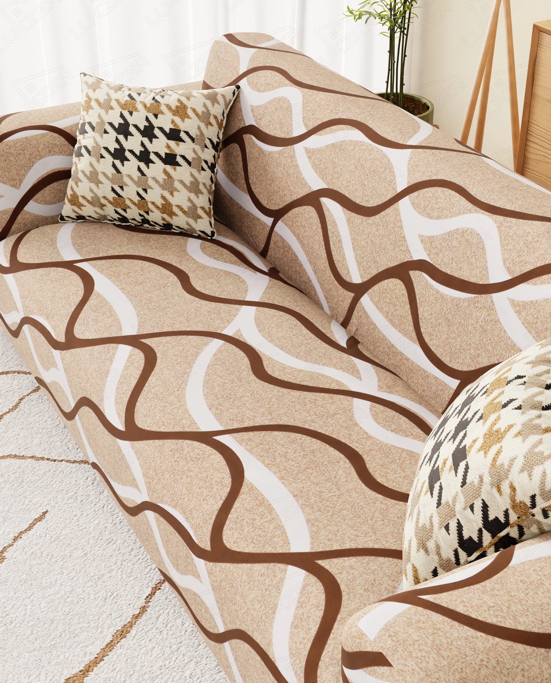 Lukzer Polyester Sofa Cover - Beige Lining (SC-021-01)