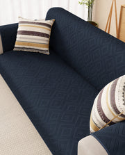 Lukzer Reversible Quilted Sofa Mat with Arms Dot Frame Blue (SC-211-01)