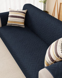 Lukzer Reversible Quilted Sofa Mat with Arms Dot Frame Blue (SC-211-01)