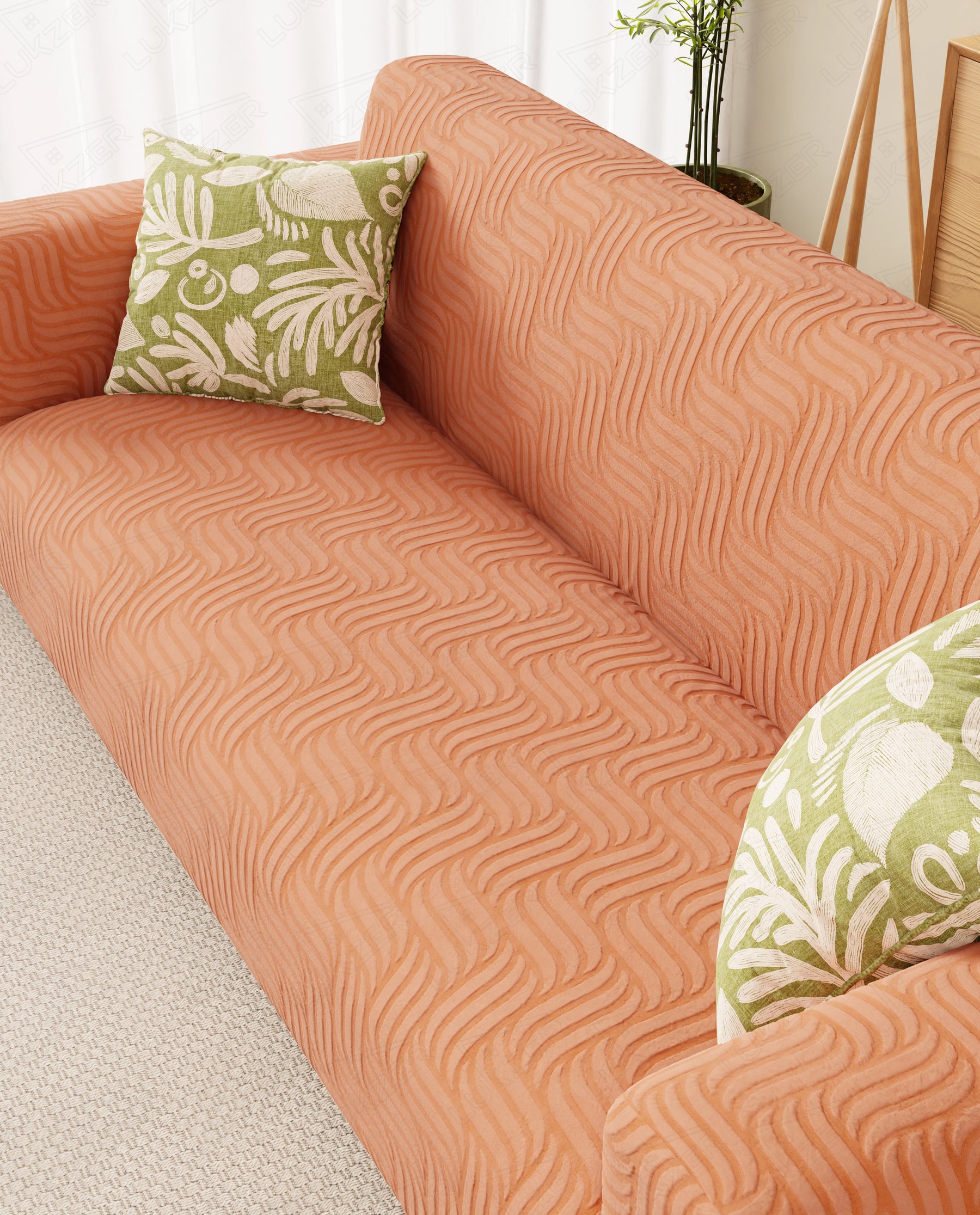 Lukzer Pastel Shades Textured Sofa Cover -  Orange Ripple Lines (SC-162-01)