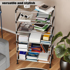 Lukzer Easy DIY Metal & Plastic Bookshelf/Storage Organizer – Black & Silver (3/4/5/6 Layers)