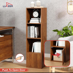 Lukzer 4 Layer Engineered Wood Storage Cabinet with Open Display Rack (MR-023/Oak Brown)
