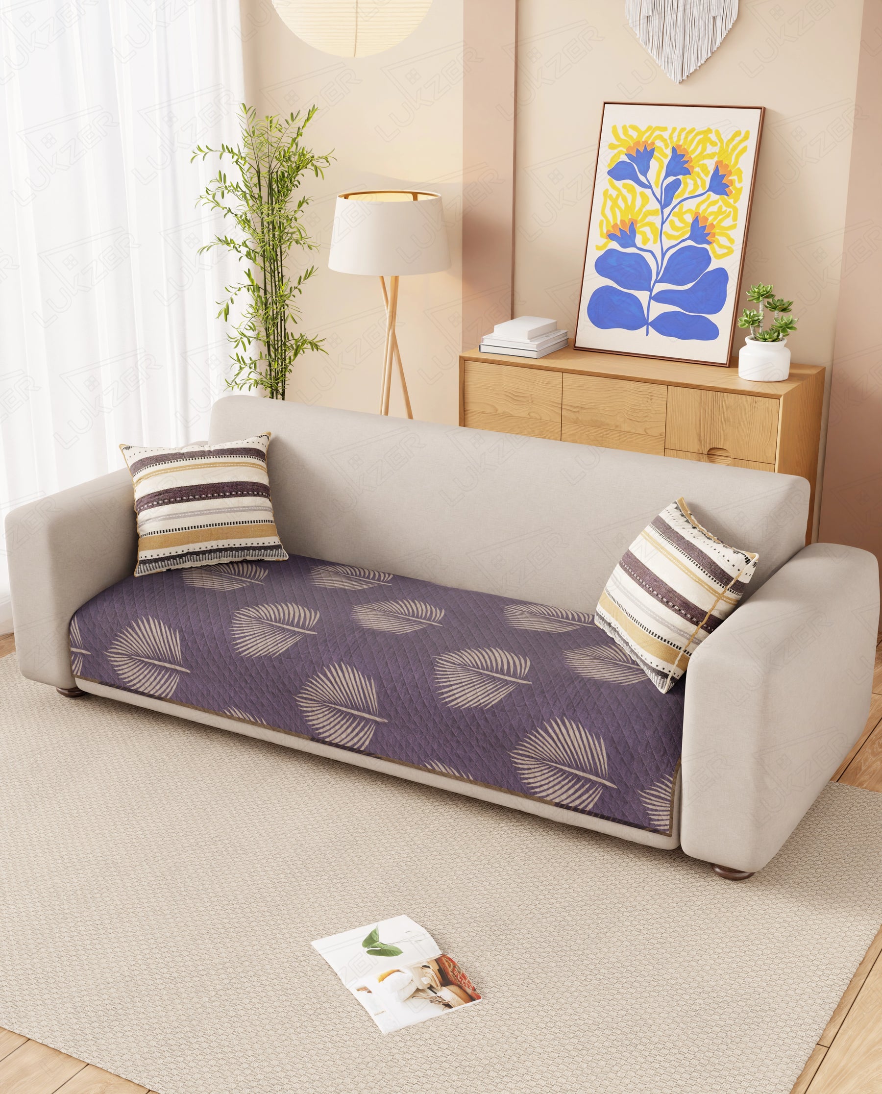 Lukzer Reversible Quilted Sofa Mat Sapphire Bloom (SC-182-01)
