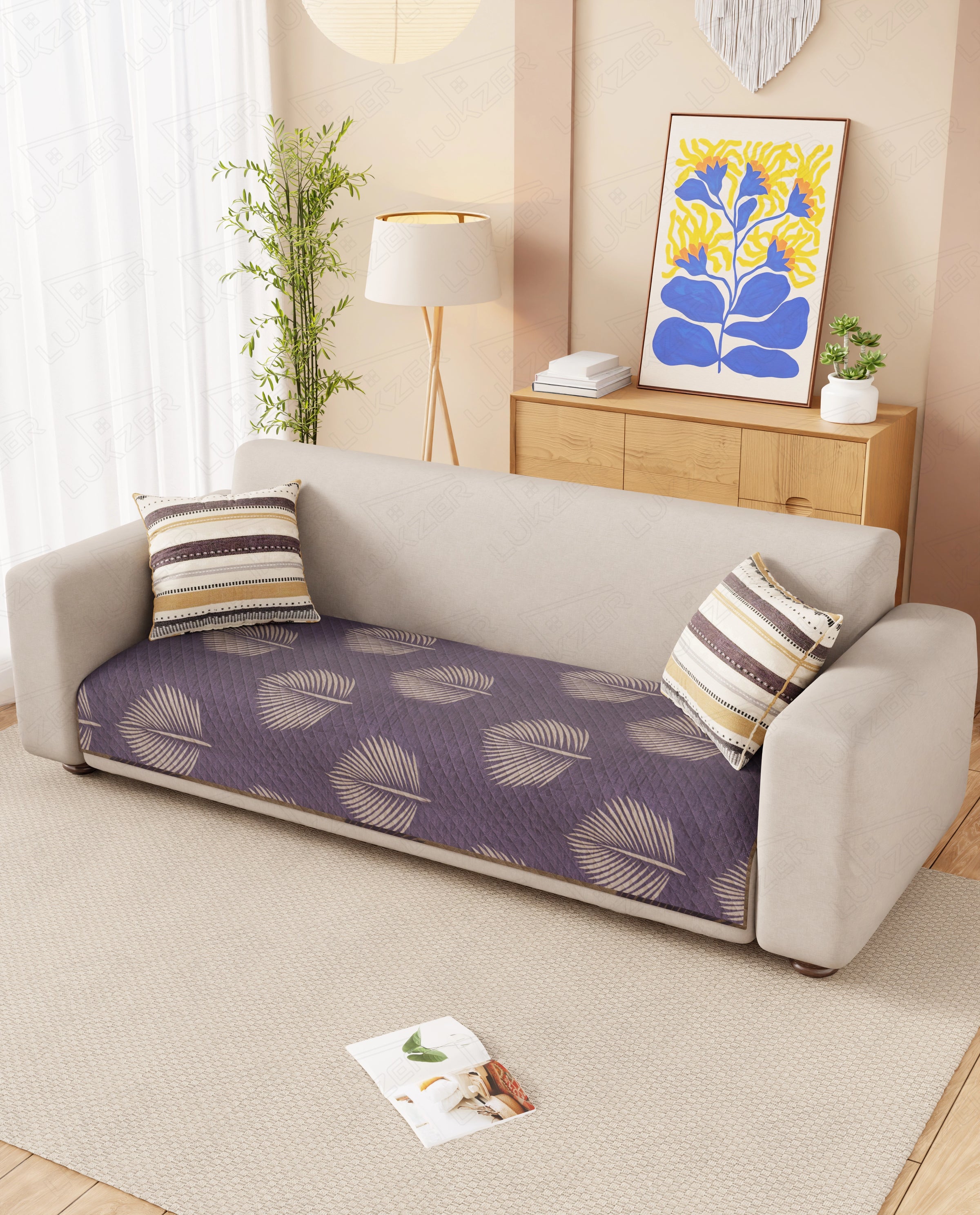 Lukzer Reversible Quilted Sofa Mat Sapphire Bloom (SC-182-01)
