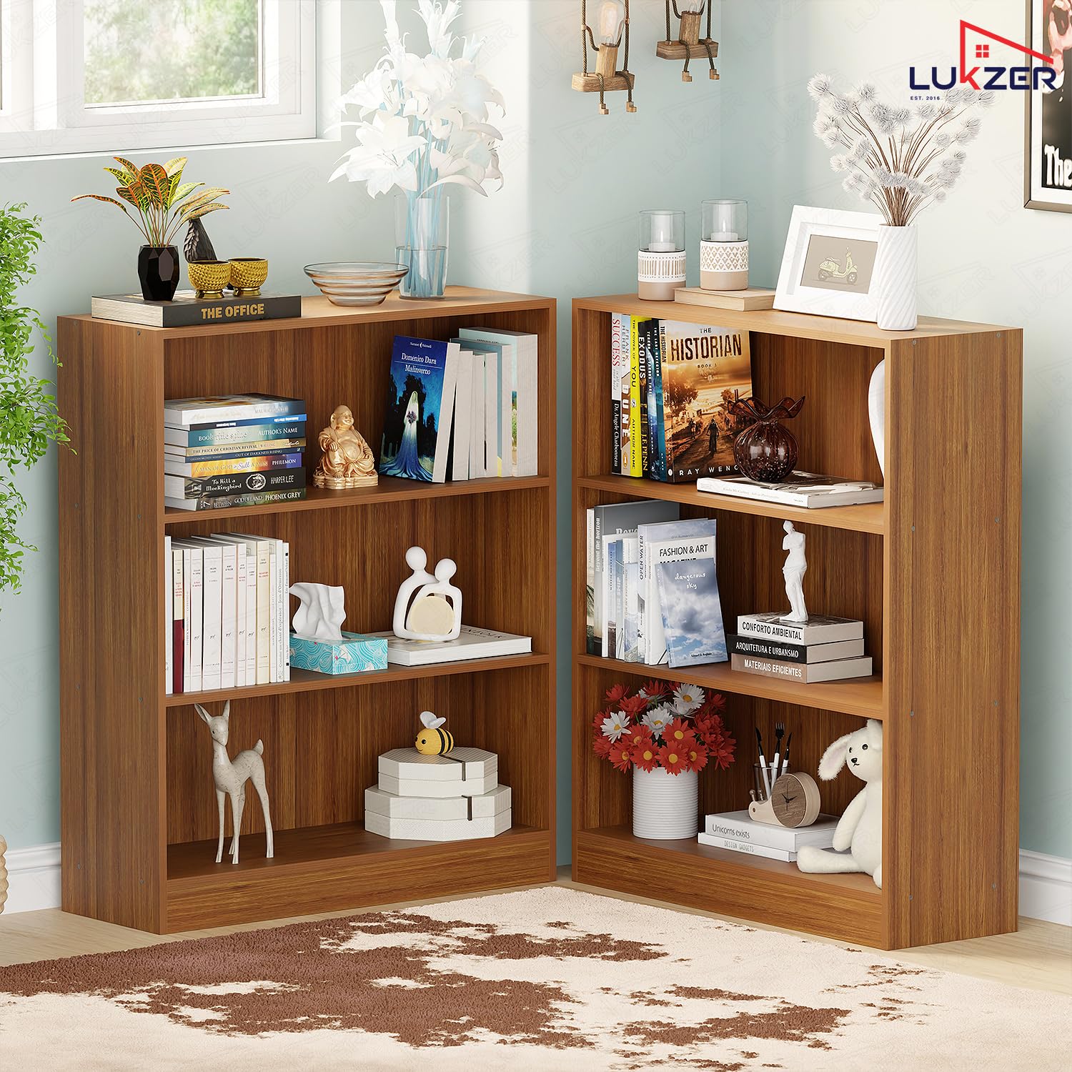 Lukzer 3‑Tier Engineered Wood Multipurpose Open Storage Organizer (MR‑014/Oak Brown)