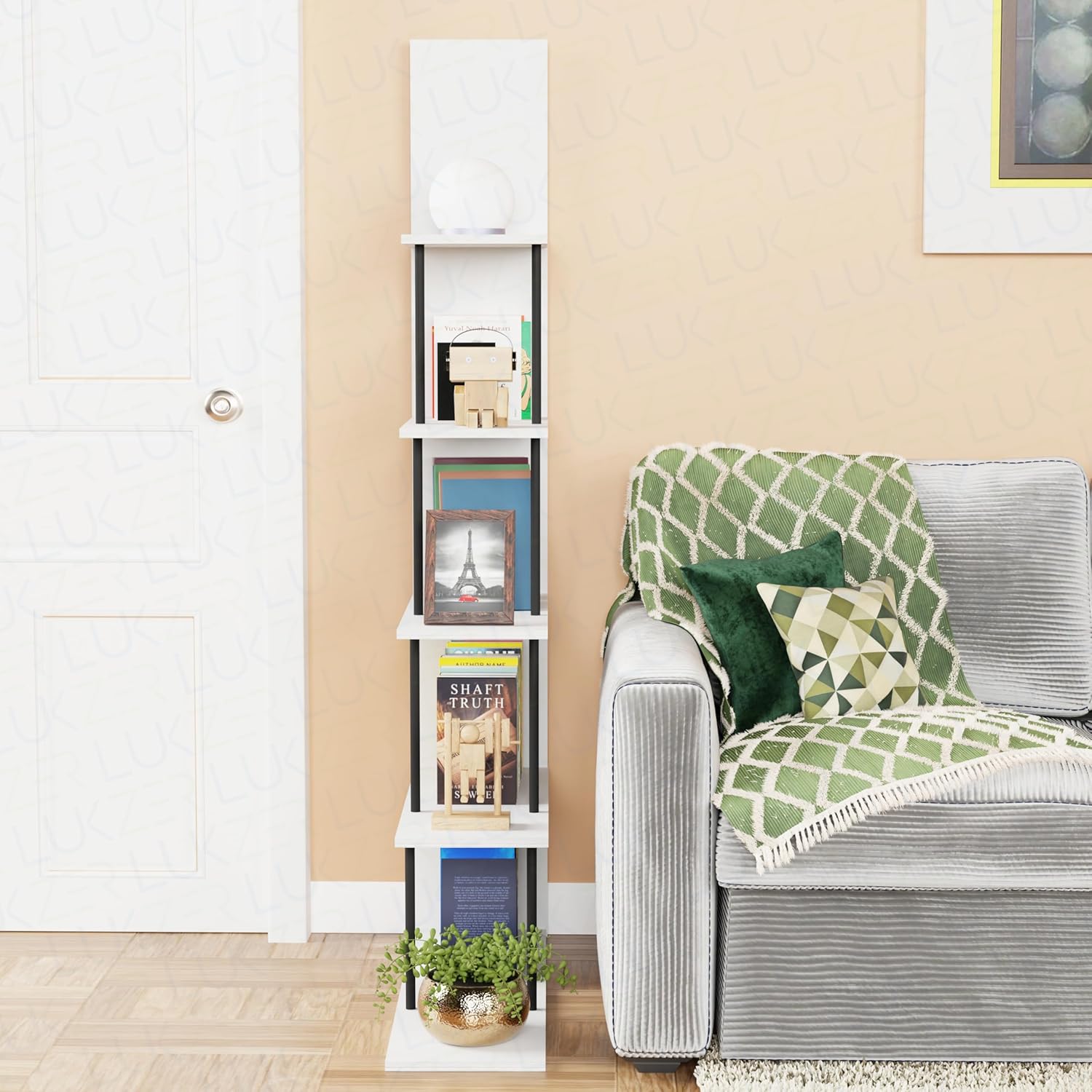 Lukzer 5-Tier L-Shaped Modern Step Design Storage & Display Unit (MRM-015/White)