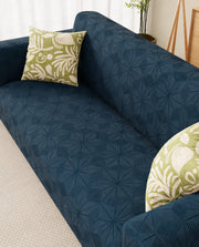 Lukzer Pastel Shades Textured Sofa Cover - Marine Blue Starlight Grid (SC-146-01)