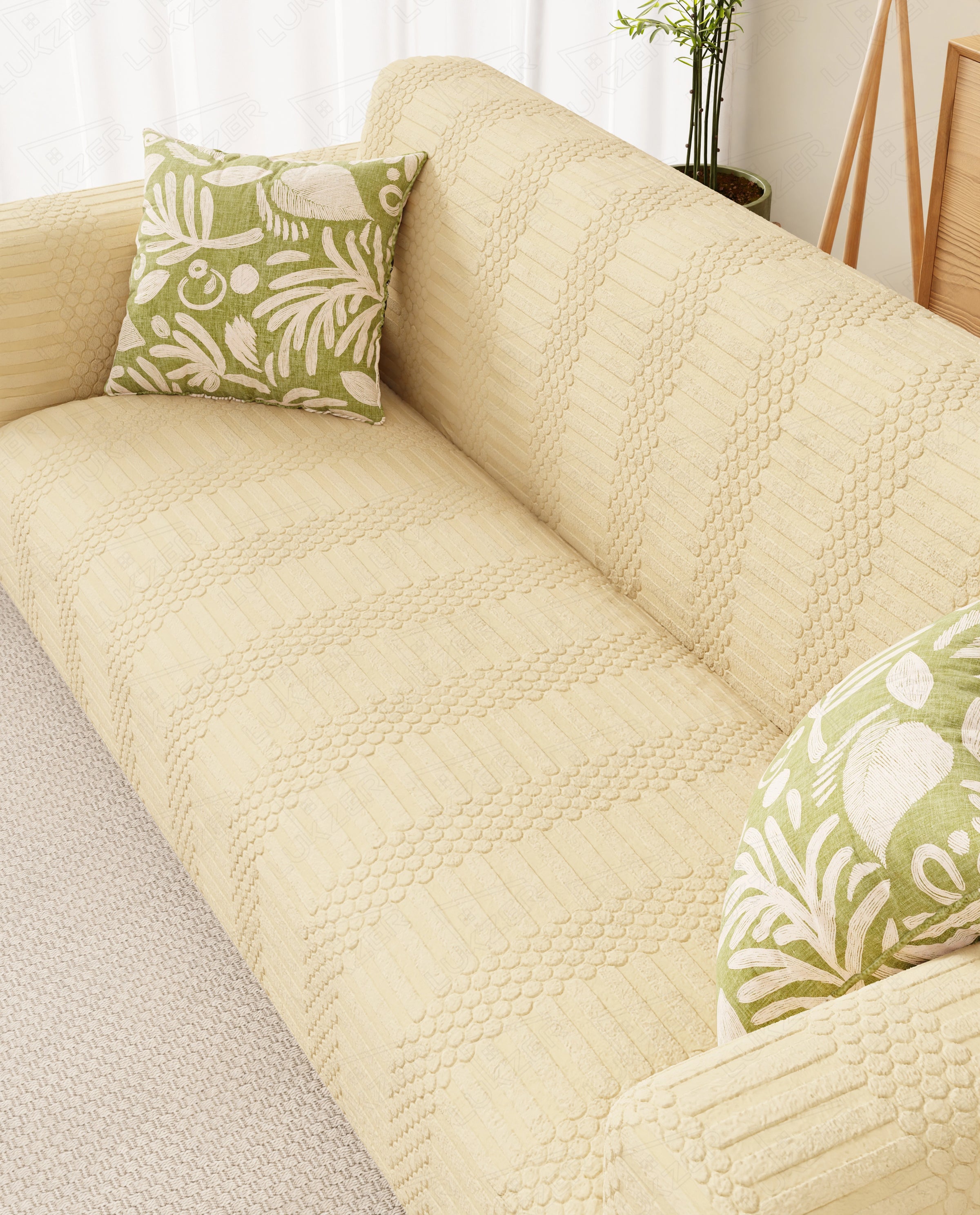 Lukzer Pastel Shades Textured Sofa Cover - Yellow Dotted Stripe (SC-070-01)