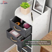 Lukzer 5-Drawer Engineered Wood Storage Cabinet with Fabric Bins & Wheels (MR-027/White)