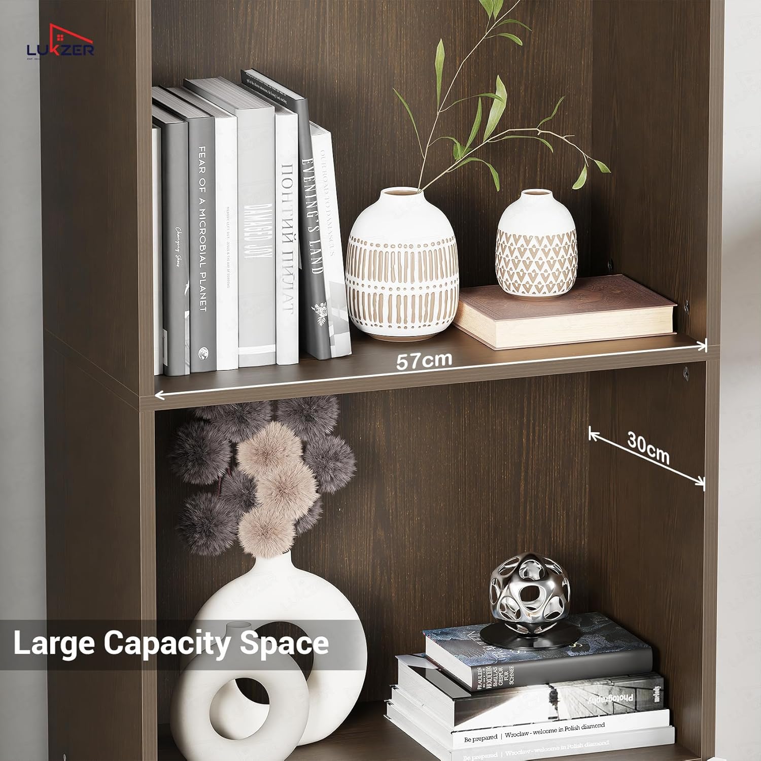 Lukzer 4-Layer Engineered Wood Bookshelf with Door | Multipurpose Rack (MR-020/Wenge)