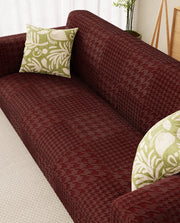Lukzer Pastel Shades Textured Sofa Cover - Deep Maroon Square Knit (SC-179-01)