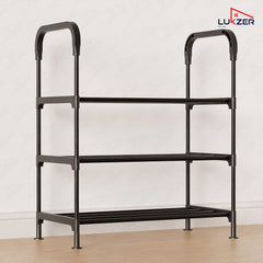 Lukzer 3-Tier Metal & Plastic Space-Saving Shoe Organizer Rack (MSR-003/Black)