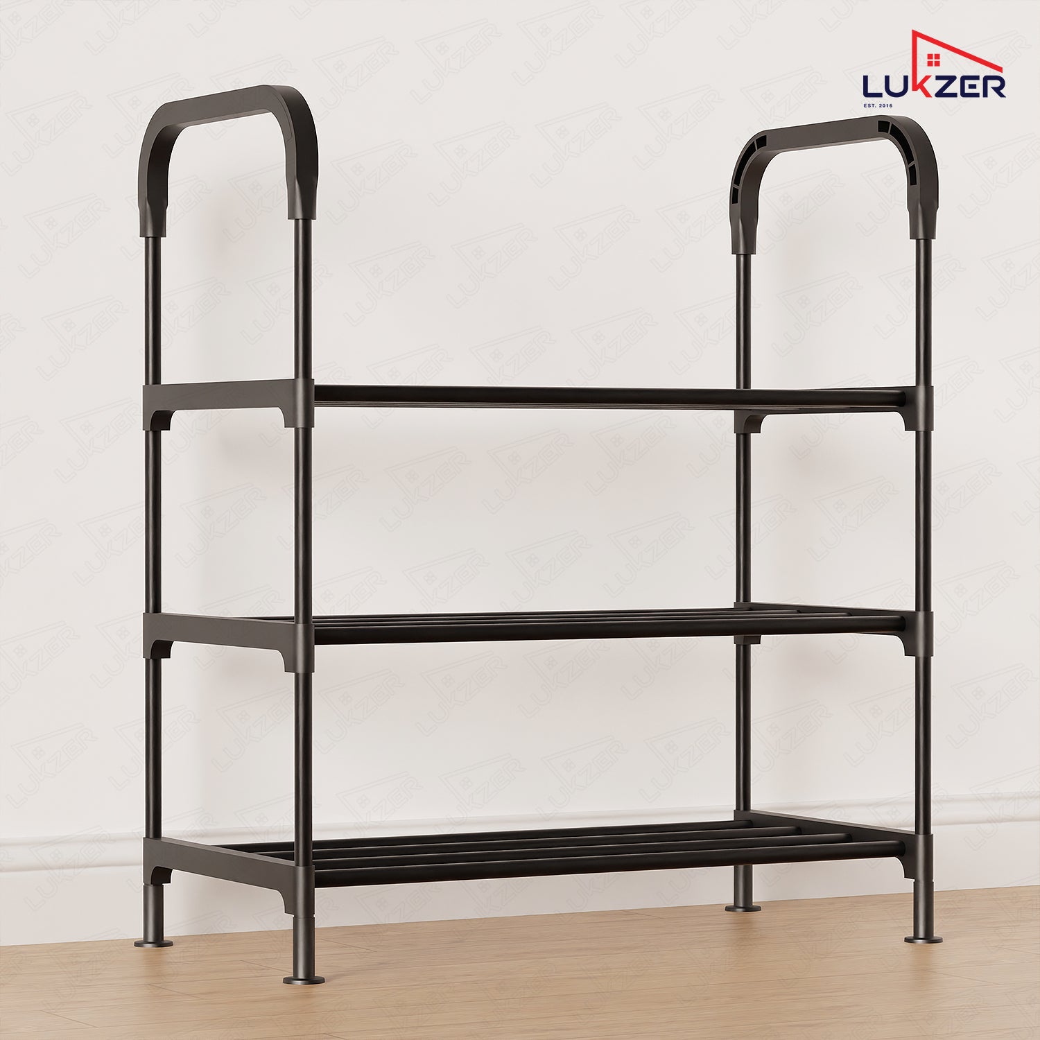 Lukzer 3-Tier Metal & Plastic Space-Saving Shoe Organizer Rack (MSR-003/Black)