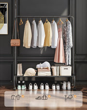 Lukzer Single Pole Garment Stand – 110cm with 1-Bottom Shelf MGR-007 (Black/Gold/White)