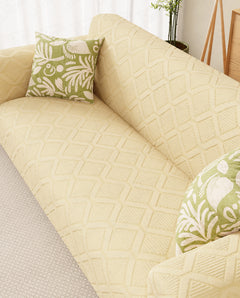 Lukzer Pastel Shades Textured Sofa Cover -  Yellow Diamond (SC-156-01)