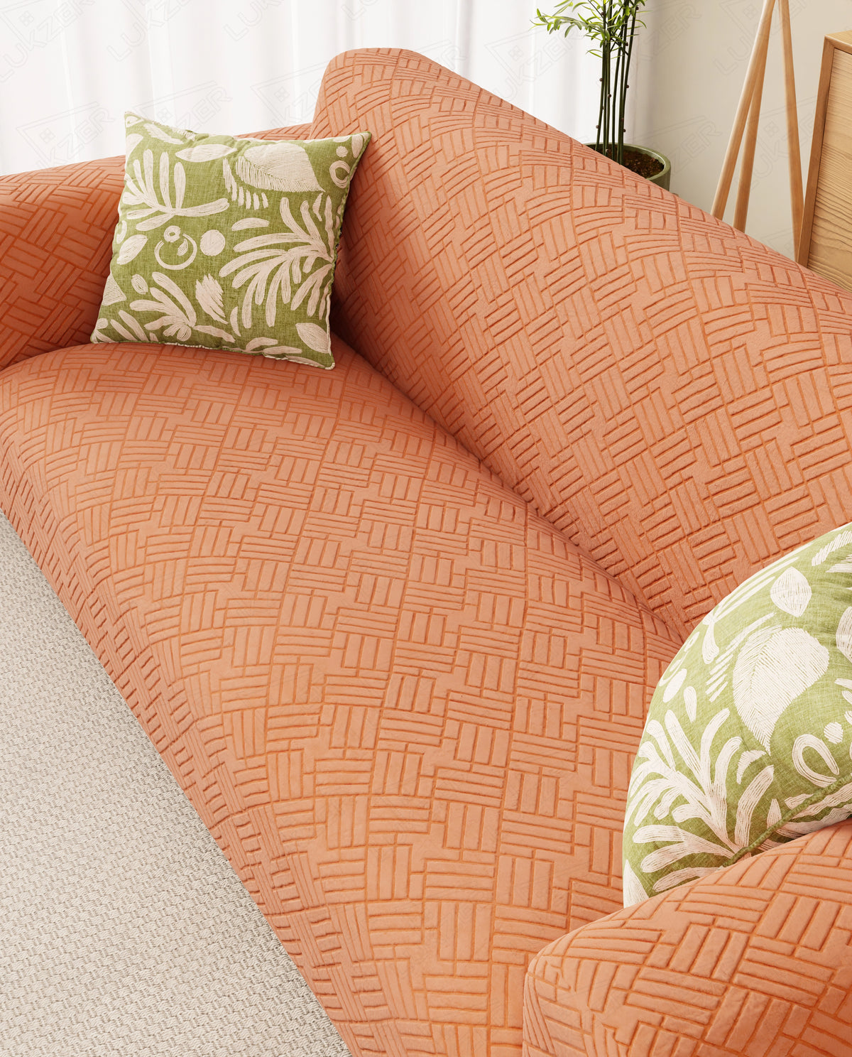 Lukzer Pastel Shades Textured Sofa Cover - Orange Abstract (SC-169-01)