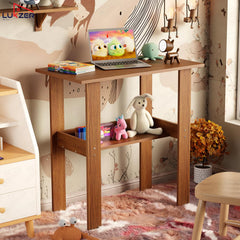 Lukzer Engineered Wood Kids Study Table with Open Shelf (ST-004S/Oak Brown)