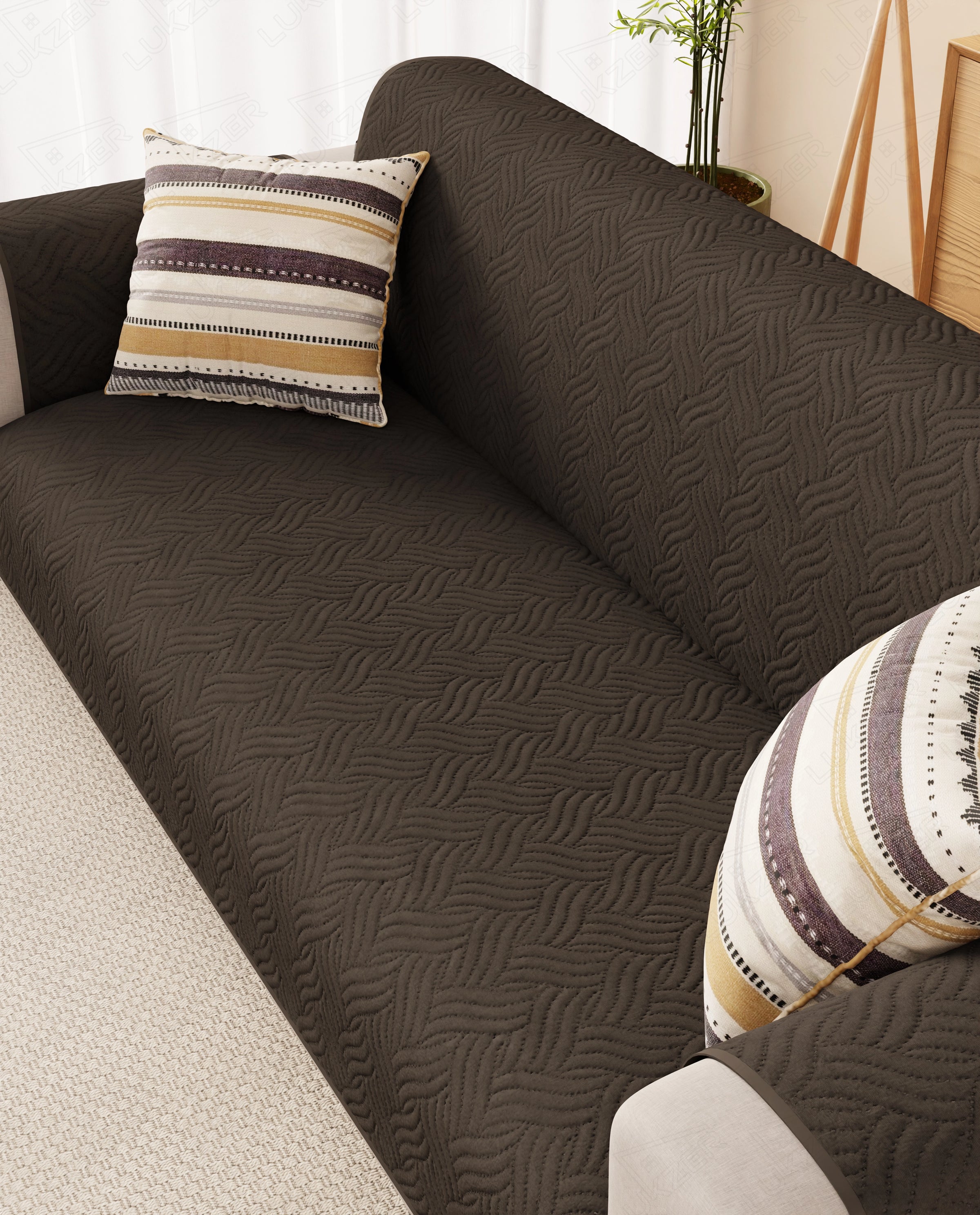 Lukzer Reversible Quilted Sofa Mat with Arms Aqua Weave Dark Brown (SC-216-01)