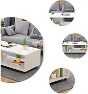 Lukzer Engineered Wood Center Table with Wheels Open Storage Organizer (CT-003/White)