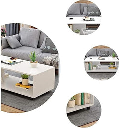 Lukzer Engineered Wood Center Table with Wheels Open Storage Organizer (CT-003/White)