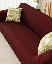 Lukzer Pastel Shades Textured Sofa Cover -  Deep Maroon Curved Diamond (SC-151-01)