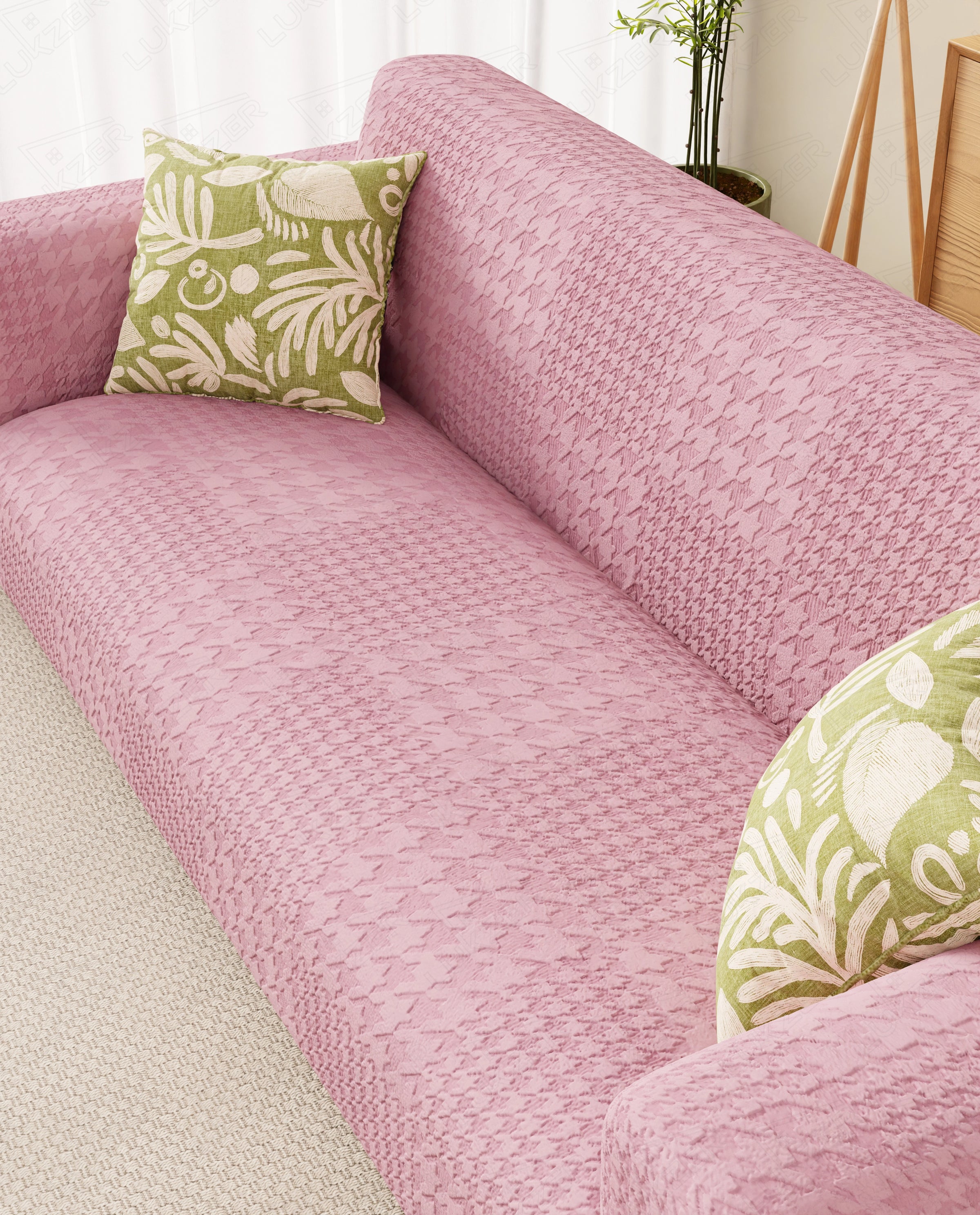 Lukzer Pastel Shades Textured Sofa Cover - Pink Square Knit (SC-175-01)