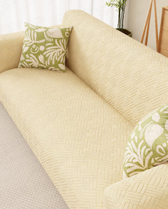 Lukzer Pastel Shades Textured Sofa Cover - Yellow Abstract (SC-170-01)
