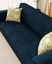Lukzer Pastel Shades Textured Sofa Cover - Marine Blue Wavy Stripes (SC-149-01)