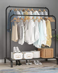 Lukzer Heavy-Duty Double Garment Rack with Bottom Storage – (MGS-002)(White, Gold, Black, Rose Gold, Silver)