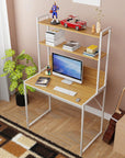 Metal & Wood Computer Desk with 3 Shelves | (MST-006)