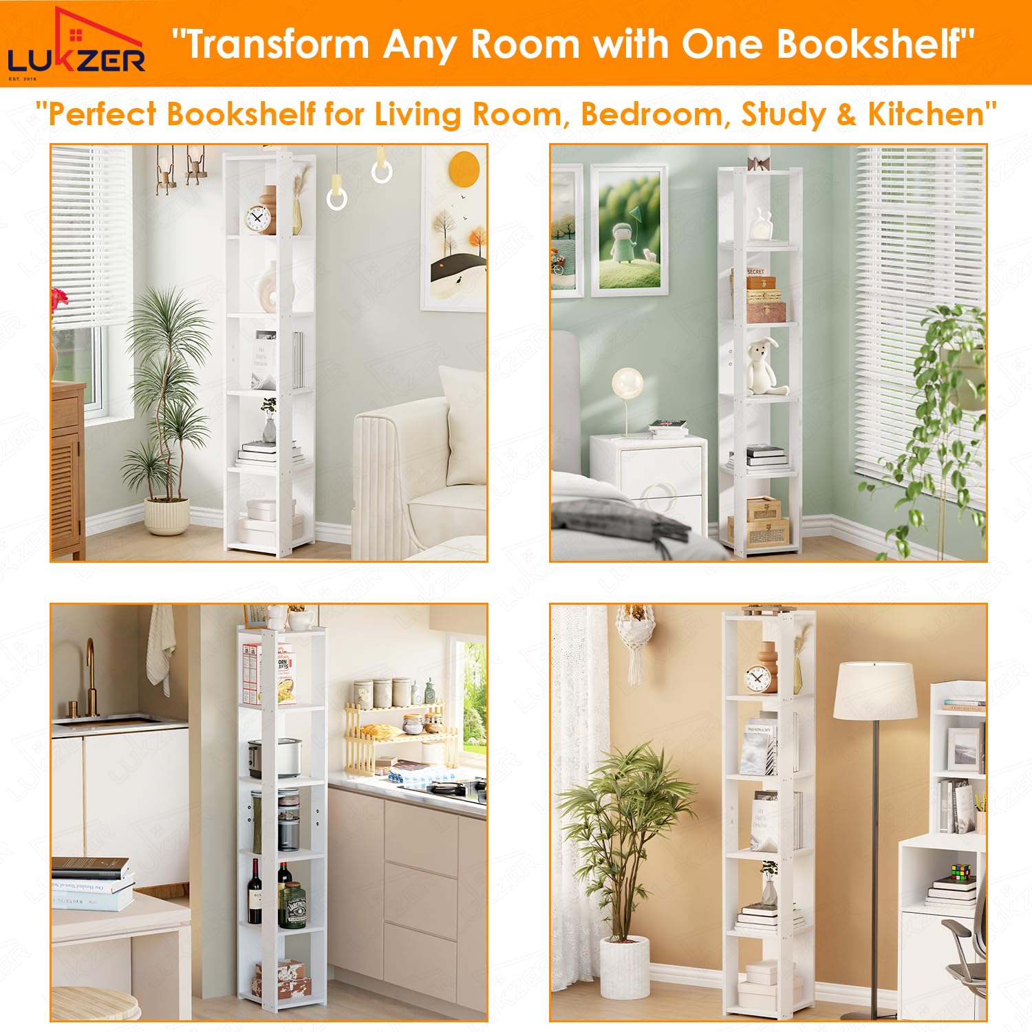 Lukzer Engineered Wood Multipurpose Bookshelf & Storage Organiser (MR-019/White)