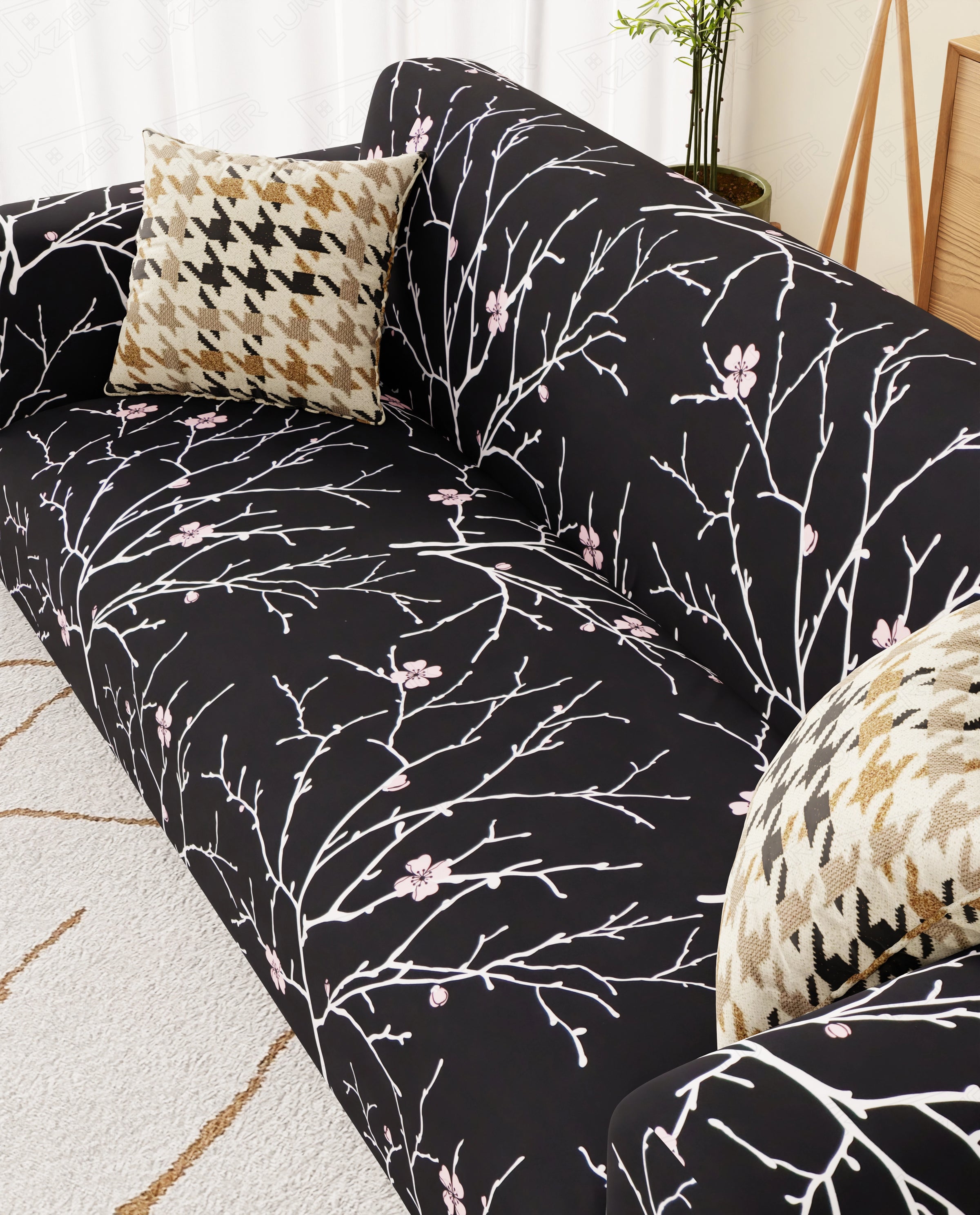 Lukzer Polyester Sofa Cover - Black Stem (SC-001-01)