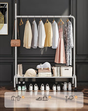 Lukzer Single Pole Garment Stand – 110cm with 1-Bottom Shelf MGR-007 (Black/Gold/White)