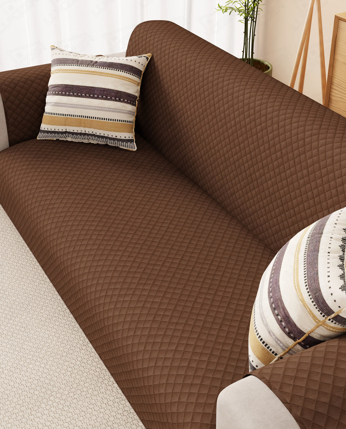 Lukzer Quilted Velvet Sofa Mat Caramel Brown (SC-222-01)