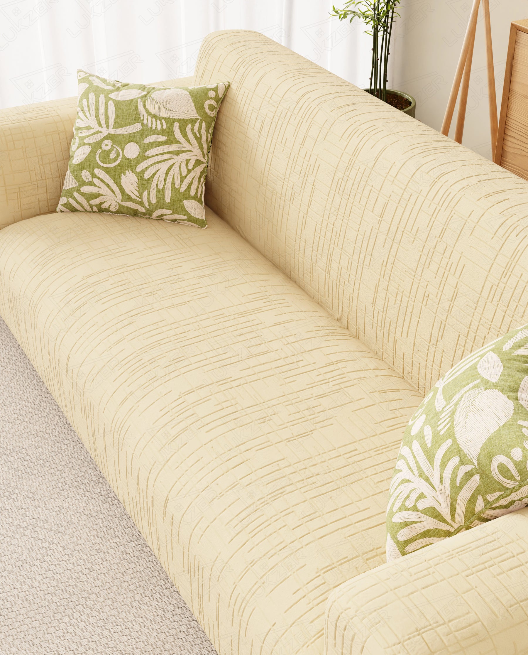 Lukzer Pastel Shades Textured Sofa Cover - Yellow Tangled Lines (SC-119-01)