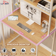 Lukzer 3-Layer Metal & Wooden Computer Desk & Study Table with Bookshelf (MST-006/Oak Light)