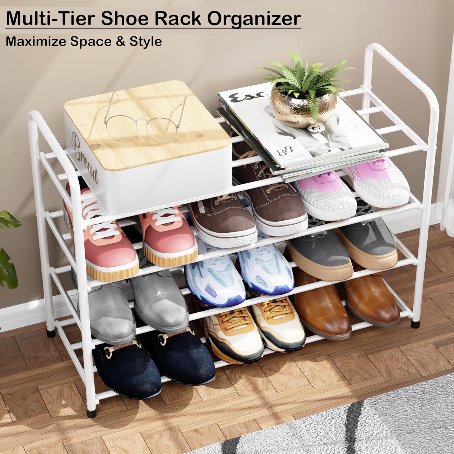 Shoe Rack/Open Display Rack | (White/Metal)