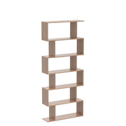 Lukzer 6-Layer S-Shaped Ladder Engineered Wood Open Bookshelf Rack (MR-002, Light Oak)