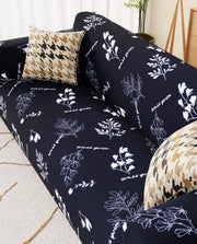 Lukzer Polyester Sofa Cover - Black with White Flower (SC-002-01)